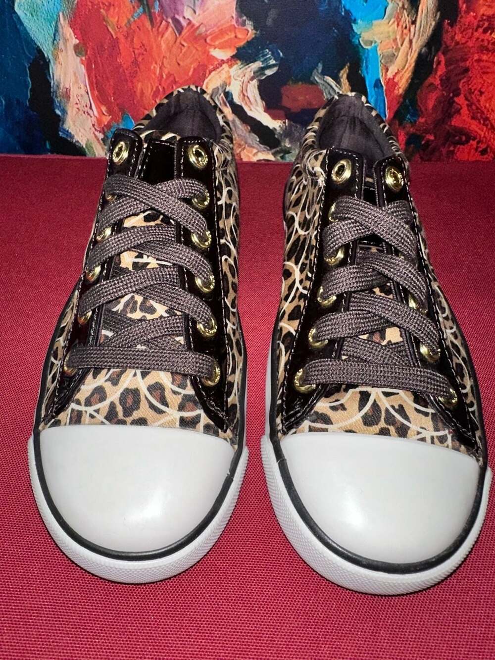 No.25 Coach Gema Leopard Print Sneakers Size 6.5B Animal Print Patent Leather